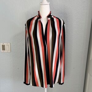 Ann Taylor Coral and Navy Striped Top